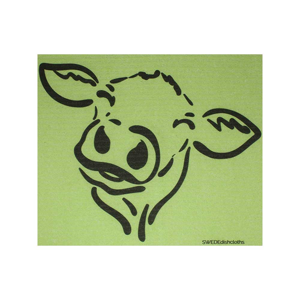 Cow Silhouette on Green Swedish Dishcloths One Dishcloth | ECO Friendly Reusable Absorbent Cleaning Cloth - SWEDEdishcloths.com