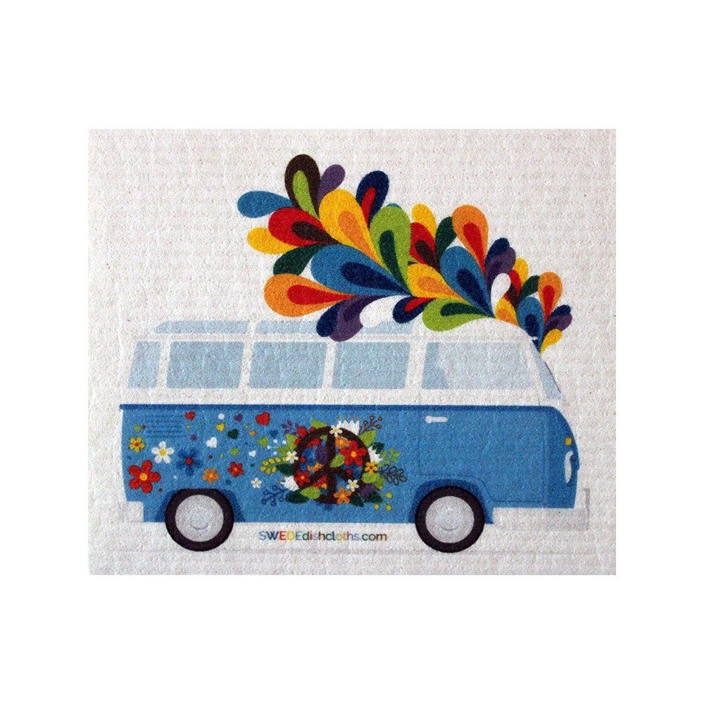 Flower Power Bus ONE each Swedish Dishcloth | ECO Friendly Absorbent Cleaning Cloth | Reusable Cleaning Wipes - SWEDEdishcloths.com
