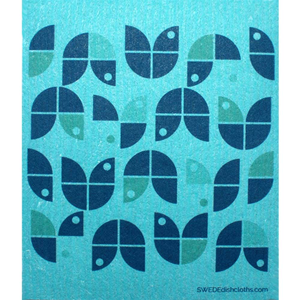 Geometric Flowers Blue on Blue One cloth Swedish Dishcloths | ECO Friendly Absorbent Cleaning Cloth - SWEDEdishcloths.com