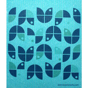 Geometric Flowers Blue on Blue One cloth Swedish Dishcloths | ECO Friendly Absorbent Cleaning Cloth - SWEDEdishcloths.com