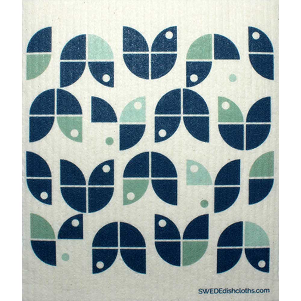 Geometric Flowers Blue on White One cloth Swedish Dishcloths | ECO Friendly Absorbent Cleaning Cloth - SWEDEdishcloths.com
