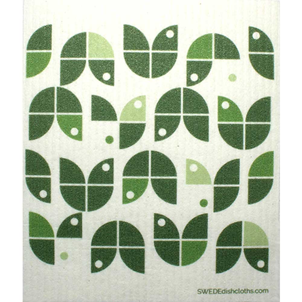 Geometric Flowers Green on White One cloth Swedish Dishcloths | ECO Friendly Absorbent Cleaning Cloth - SWEDEdishcloths.com