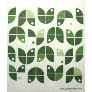 Geometric Flowers Green on White One cloth Swedish Dishcloths | ECO Friendly Absorbent Cleaning Cloth - SWEDEdishcloths.com