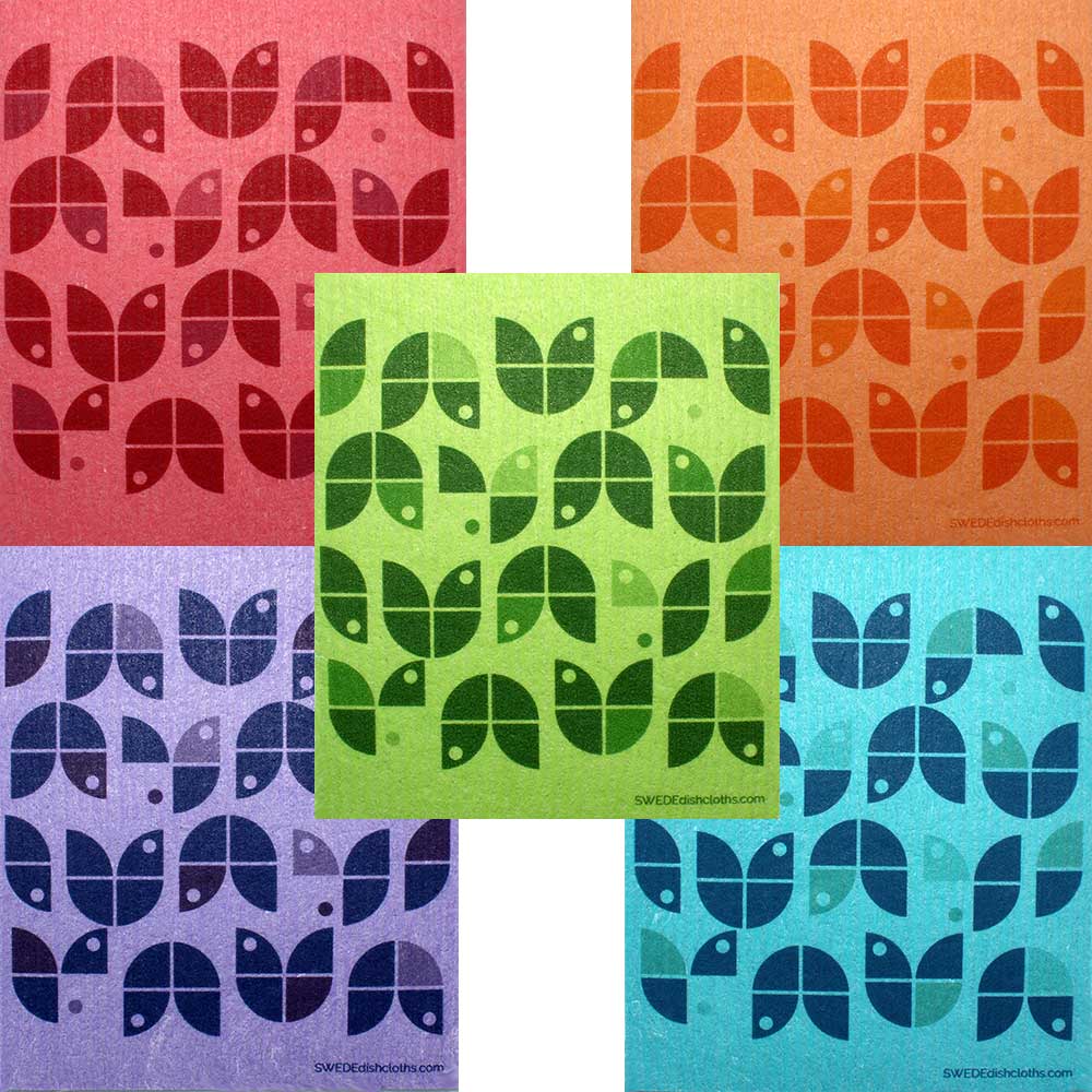 Geometric Flowers on Colors Set of 5 cloths (One of each design) Swedish Dishcloths ECO Absorbent Cleaning Cloth - SWEDEdishcloths.com