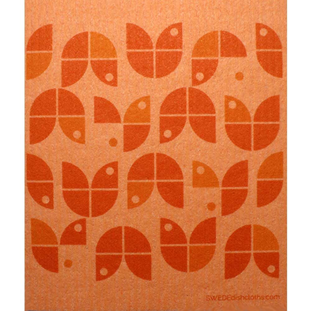Geometric Flowers Orange on Orange One cloth Swedish Dishcloths | ECO Friendly Absorbent Cleaning Cloth - SWEDEdishcloths.com