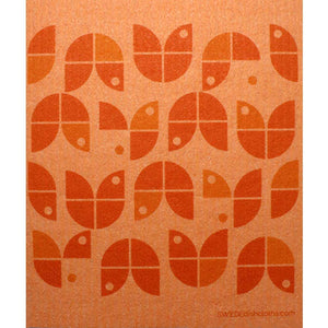 Geometric Flowers Orange on Orange One cloth Swedish Dishcloths | ECO Friendly Absorbent Cleaning Cloth - SWEDEdishcloths.com