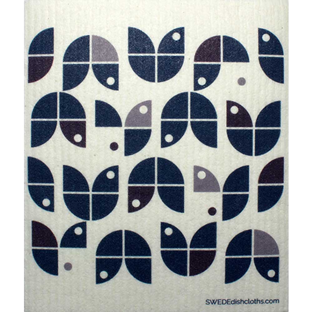 Geometric Flowers Purple on White One cloth Swedish Dishcloths | ECO Friendly Absorbent Cleaning Cloth - SWEDEdishcloths.com