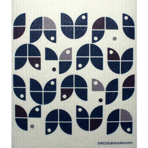 Geometric Flowers Purple on White One cloth Swedish Dishcloths | ECO Friendly Absorbent Cleaning Cloth - SWEDEdishcloths.com