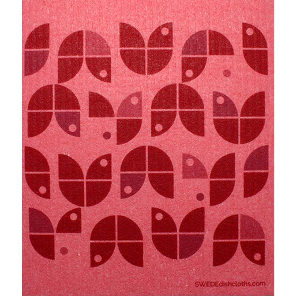 Geometric Flowers Red on Red One cloth Swedish Dishcloths | ECO Friendly Absorbent Cleaning Cloth - SWEDEdishcloths.com