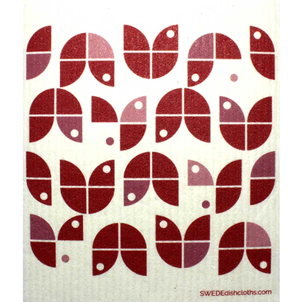 Geometric Flowers Red on White One cloth Swedish Dishcloths | ECO Friendly Absorbent Cleaning Cloth - SWEDEdishcloths.com
