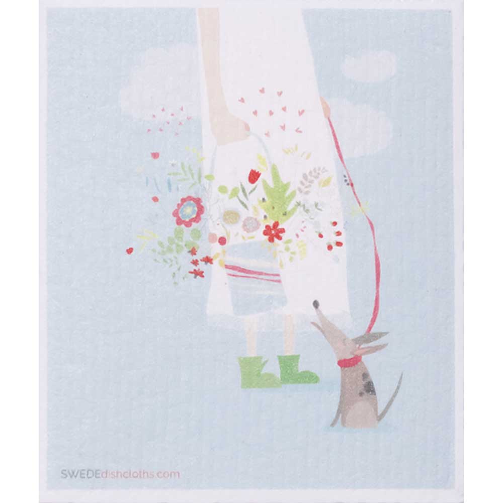 Girl and Bouquet Swedish Dishcloth | ECO Friendly Absorbent Cleaning Cloth - SWEDEdishcloths.com