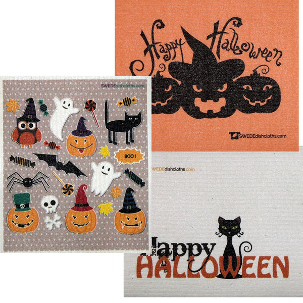 Halloween Trio Set of 3 each Swedish Dishcloths | ECO Friendly Absorbent Cleaning Cloth | Reusable Cleaning Wipes