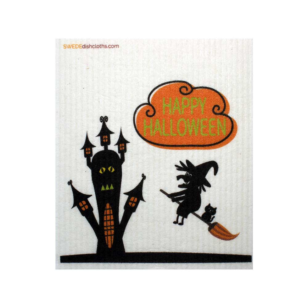 Halloween Witch On Broom One cloth Swedish Dishcloths | ECO Friendly Absorbent Cleaning Cloth - SWEDEdishcloths.com