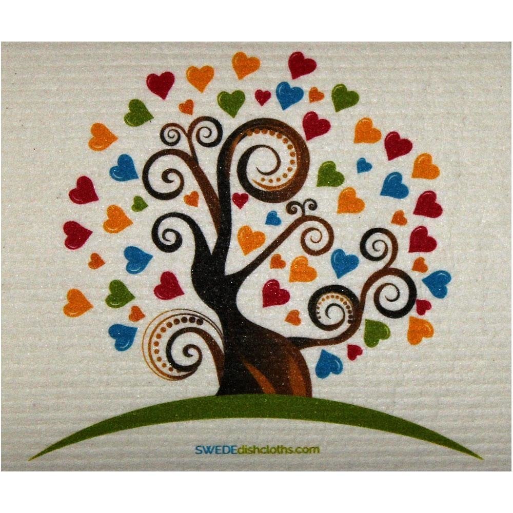 Heart Tree ONE each Swedish Dishcloth | ECO Friendly Absorbent Cleaning Cloth | Reusable Cleaning Wipes - SWEDEdishcloths.com
