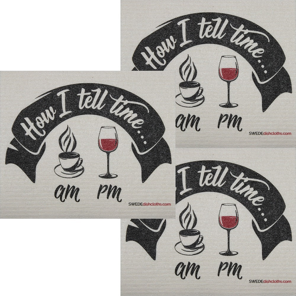 How I Tell Time Wine Set of 3 each Swedish Dishcloths | ECO Friendly Absorbent Cleaning Cloth | Reusable Cleaning Wipes - SWEDEdishcloths.com