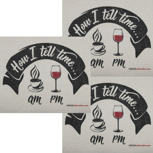How I Tell Time Wine Set of 3 each Swedish Dishcloths | ECO Friendly Absorbent Cleaning Cloth | Reusable Cleaning Wipes