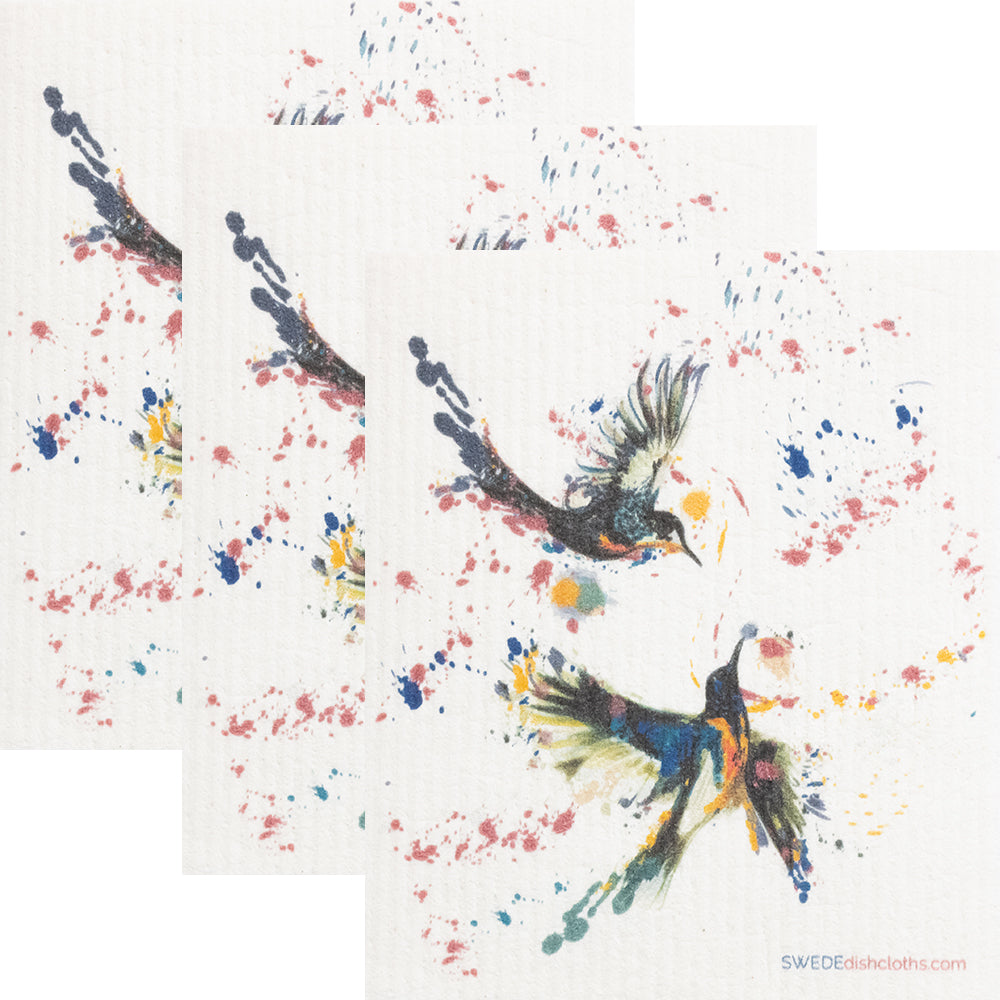 Swedish Dishcloth Hummingbirds Playing Set of 3 Sponge cloths
