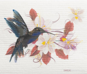 Hummingbirds Red Flowers Single Spongecloths Swedish Dishcloth, eco-friendly alternative to paper towel - SWEDEdishcloths.com