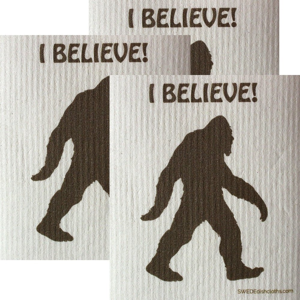 I Believe Bigfoot Set of 3 each Swedish Dishcloths | ECO Friendly Absorbent Cleaning Cloth | Reusable Cleaning Wipes - SWEDEdishcloths.com