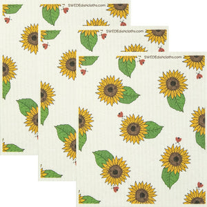 Ladybug Sunflower Set of 3 Swedish Dishcloths - SWEDEdishcloths.com