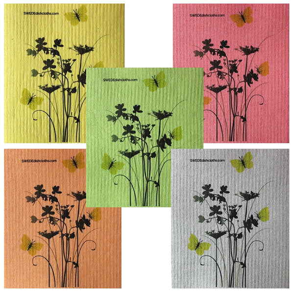 Meadow Flowers (Various Colors) Set Of 5 Each Swedish Dishcloths | Eco Friendly Absorbent Cleaning Cloth | Reusable Cleaning Wipes - 5