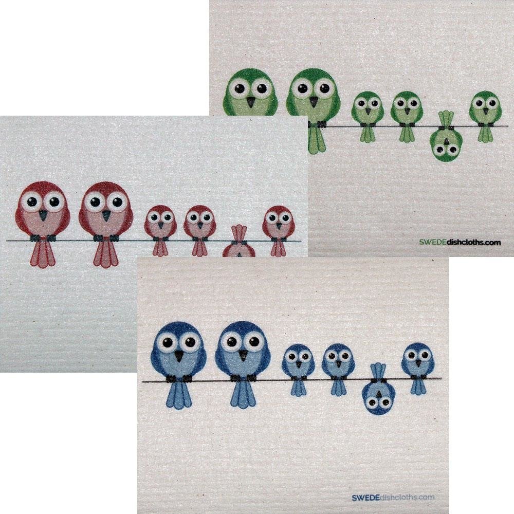 Mixed Birds on Wire Set of 3 each Swedish Dishcloths | ECO Friendly Absorbent Cleaning Cloth | Reusable Cleaning Wipes - SWEDEdishcloths.com