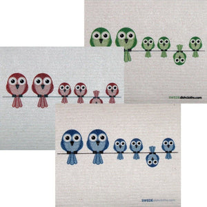 Mixed Birds on Wire Set of 3 each Swedish Dishcloths | ECO Friendly Absorbent Cleaning Cloth | Reusable Cleaning Wipes - SWEDEdishcloths.com