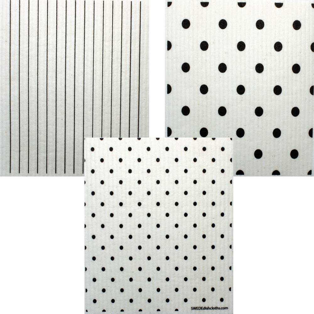 Mixed B&W Patterns Set of 3 cloths (One of each design) Swedish Dishcloths ECO Absorbent Cleaning Cloth - SWEDEdishcloths.com