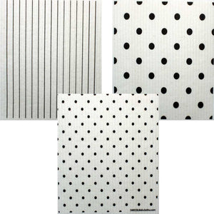 Mixed B&W Patterns Set of 3 cloths (One of each design) Swedish Dishcloths ECO Absorbent Cleaning Cloth - SWEDEdishcloths.com
