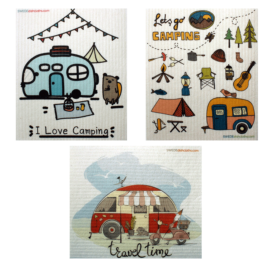 Mixed Camping Set of 3 (One of each design) Swedish Dishcloths ECO friendly, Absorbent Cleaning Cloth - SWEDEdishcloths.com