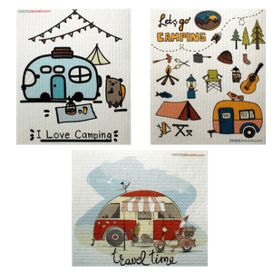 Mixed Camping Set of 3 (One of each design) Swedish Dishcloths ECO friendly, Absorbent Cleaning Cloth - SWEDEdishcloths.com