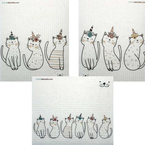 Mixed Caticorn Set of 3 cloths (One of each design) Swedish Dishcloths ECO Absorbent Cleaning Cloth - SWEDEdishcloths.com