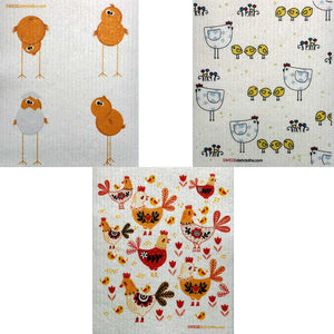Mixed Chickens Set of 3 cloths Swedish Dishcloths (one of each design) | ECO Friendly Absorbent Cleaning Cloth | Reusable Cleaning Wipes - SWEDEdishcloths.com