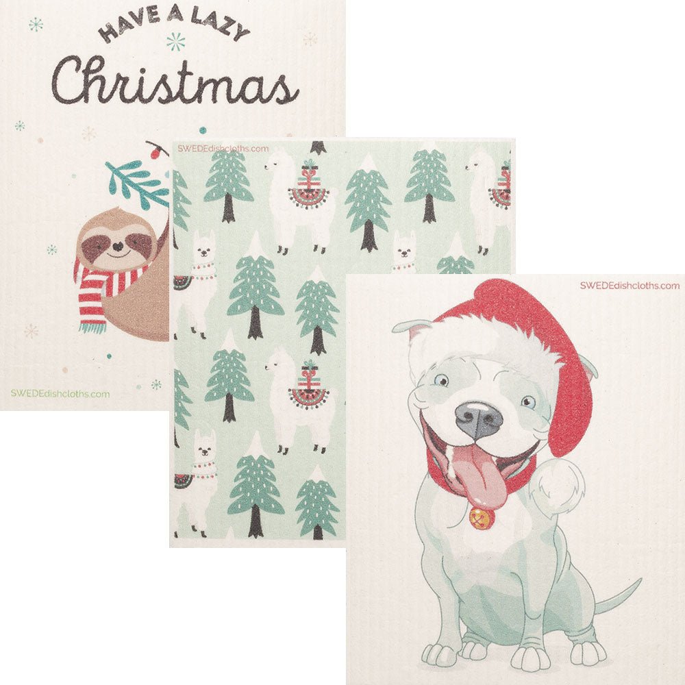 Mixed Christmas Animals Set of 3 (One of each design) Paper Towel Replacements | Swededishcloths - SWEDEdishcloths.com