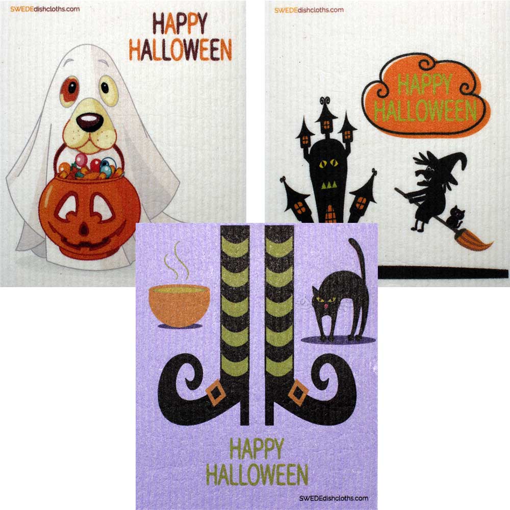 Mixed Halloween "B" Set of 3 cloths (One of each design) Swedish Dishcloths ECO Absorbent Cleaning Cloth - SWEDEdishcloths.com