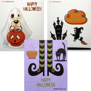Mixed Halloween "B" Set of 3 cloths (One of each design) Swedish Dishcloths ECO Absorbent Cleaning Cloth - SWEDEdishcloths.com
