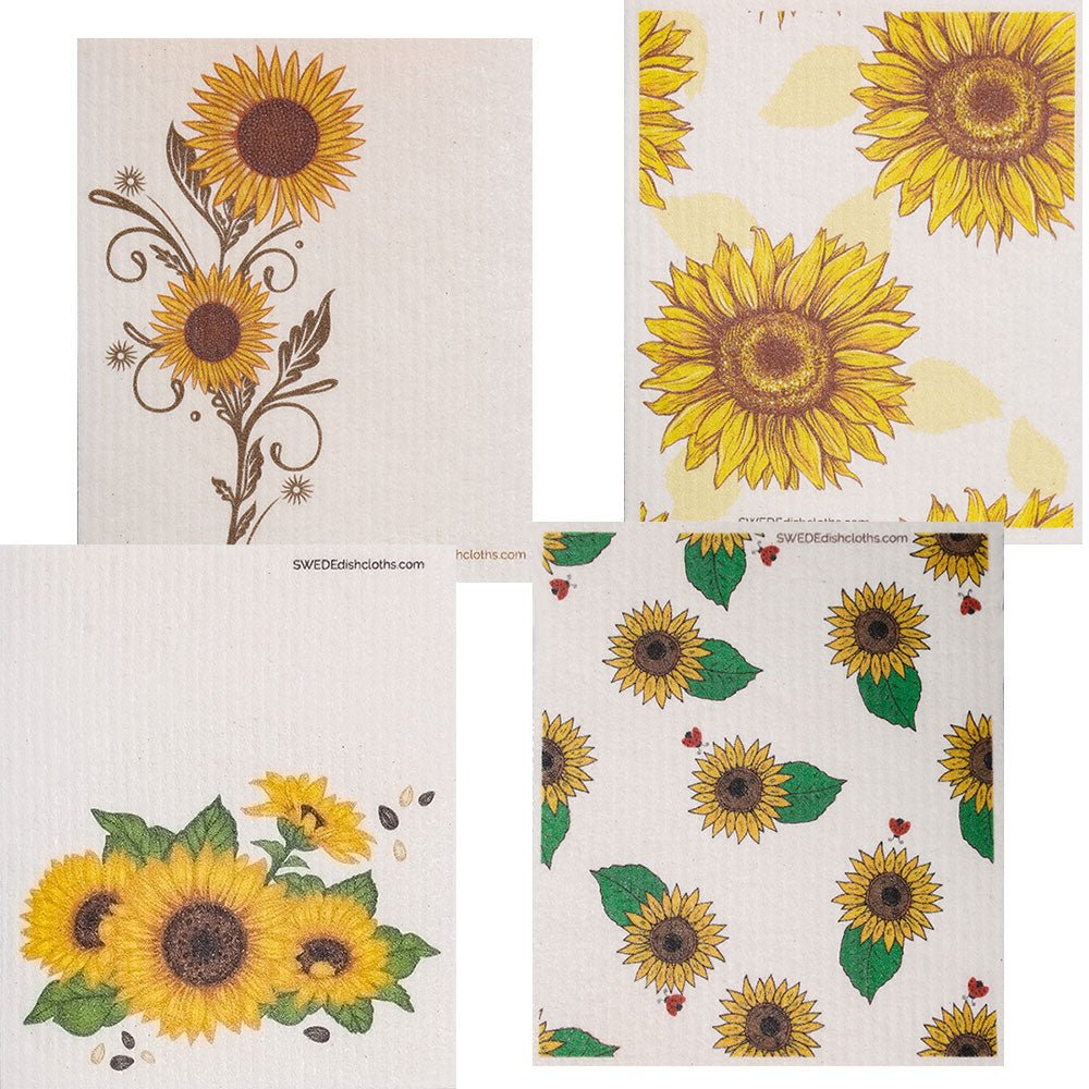 Mixed Sunflowers Set of 4 Swedish Dishcloths (One of each design) - SWEDEdishcloths.com