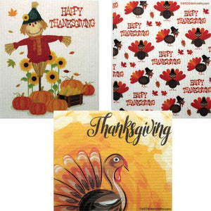 Mixed Thanksgiving "B" Set of 3 cloths (One of each design) Swedish Dishcloths ECO Absorbent Cleaning Cloth - SWEDEdishcloths.com