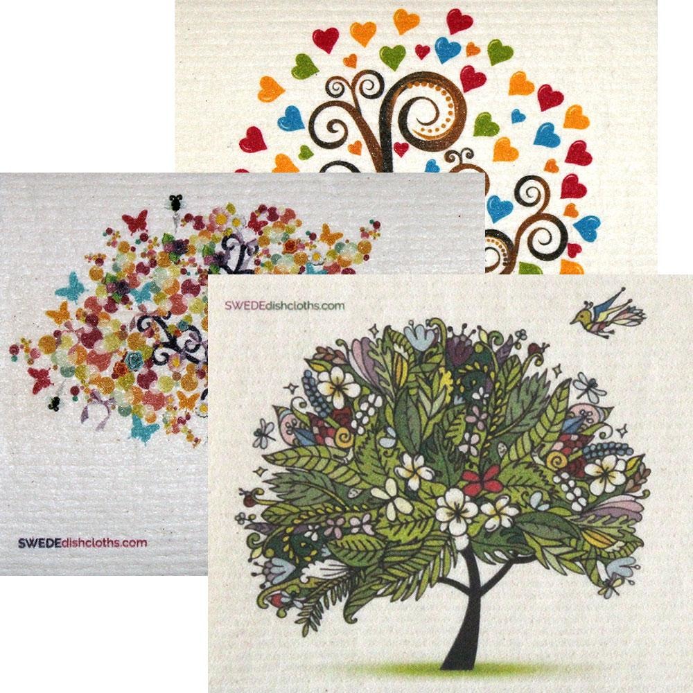 Mixed Trees Set of 3 cloths (ONE of each design) | Swedish Dishcloth