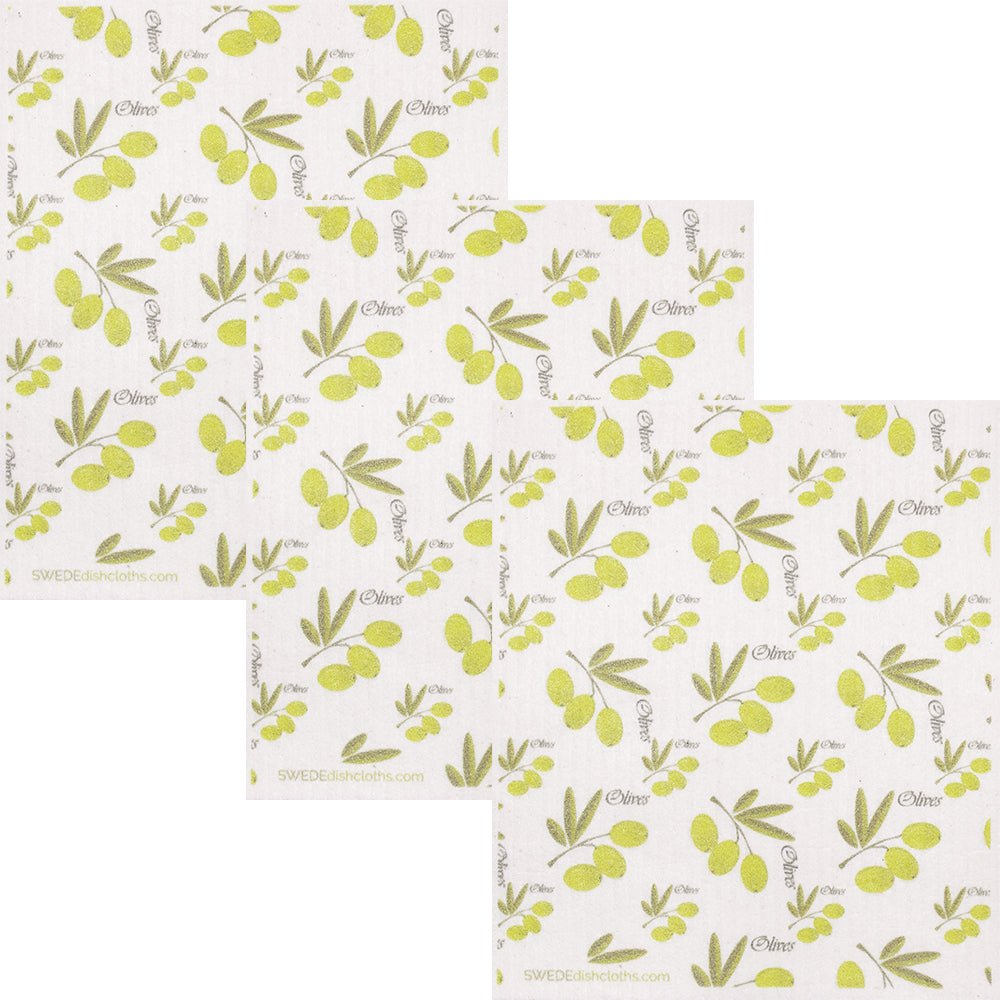 Olive Collage Set of 3 Swedish Dishcloths - SWEDEdishcloths.com