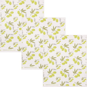 Olive Collage Set of 3 Swedish Dishcloths - SWEDEdishcloths.com