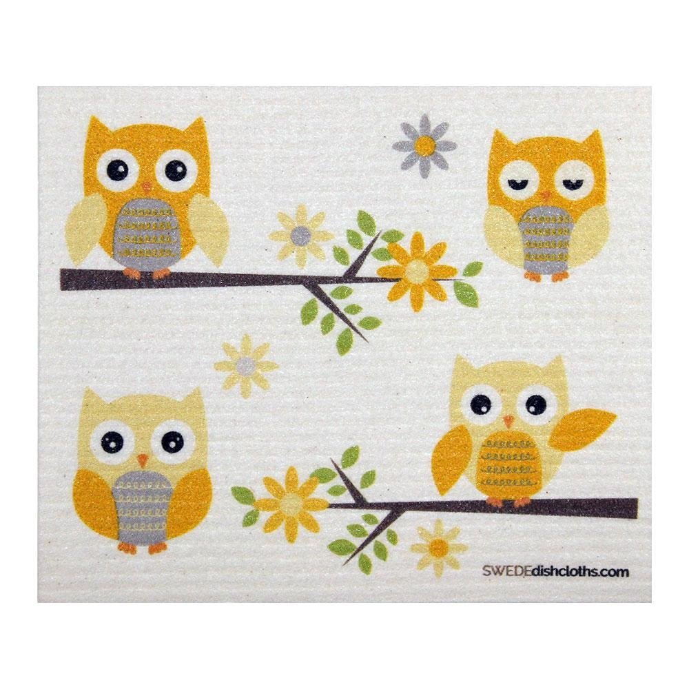 Owls in Branches ONE each Swedish Dishcloth | ECO Friendly Absorbent Cleaning Cloth | Reusable Cleaning Wipes - SWEDEdishcloths.com