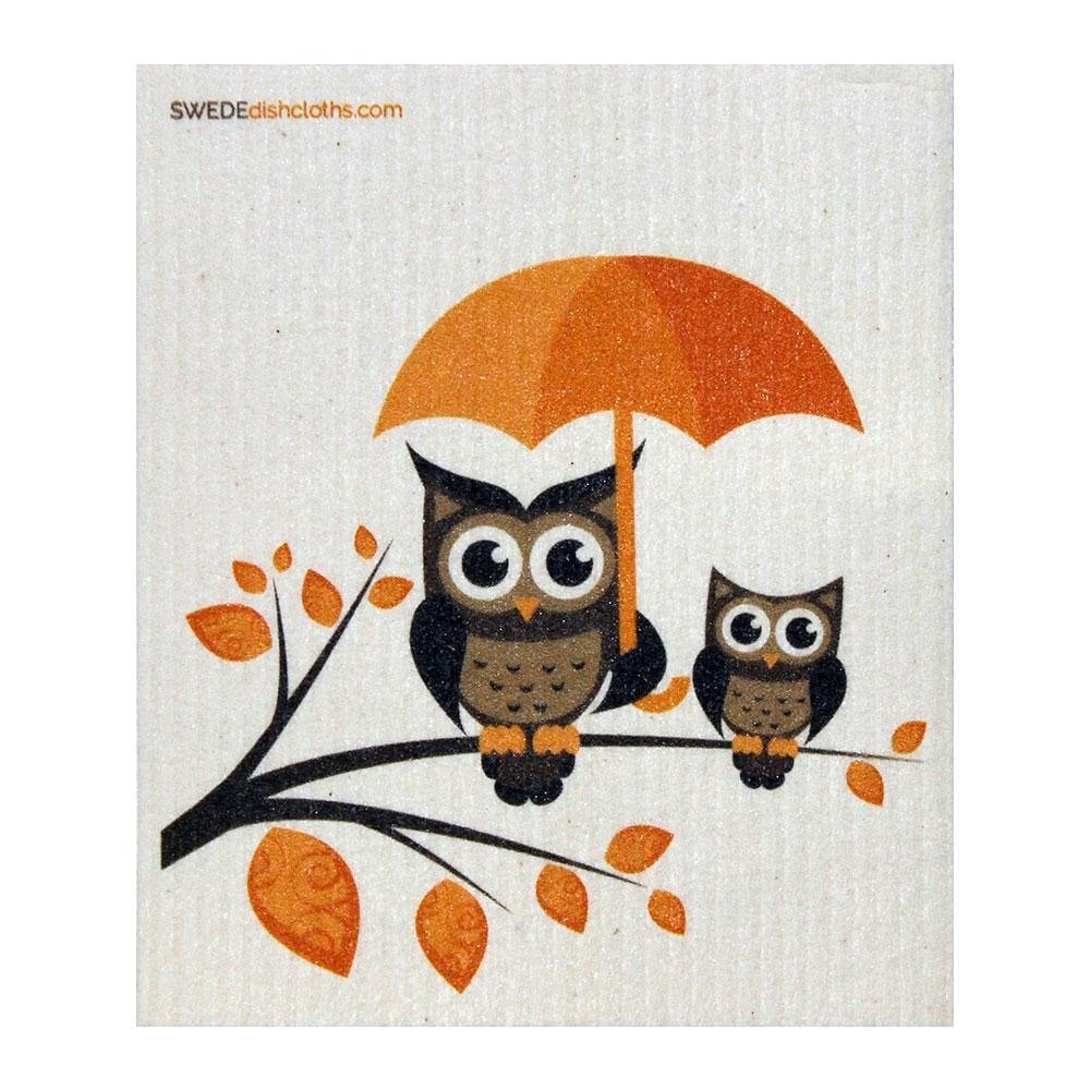 Owls with Umbrella ONE each Swedish Dishcloth | ECO Friendly Absorbent Cleaning Cloth | Reusable Cleaning Wipes - SWEDEdishcloths.com
