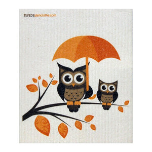 Owls With Umbrella One Each Swedish Dishcloth | Eco Friendly Absorbent Cleaning Cloth | Reusable Cleaning Wipes - 1