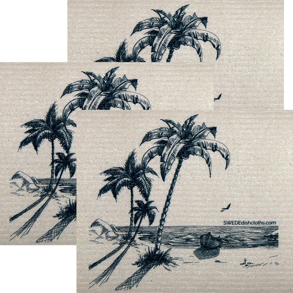 Peaceful Beach Set of 3 each Swedish Dishcloths | ECO Friendly Absorbent Cleaning Cloth | Reusable Cleaning Wipes - SWEDEdishcloths.com