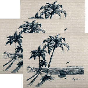 Peaceful Beach Set of 3 each Swedish Dishcloths | ECO Friendly Absorbent Cleaning Cloth | Reusable Cleaning Wipes - SWEDEdishcloths.com