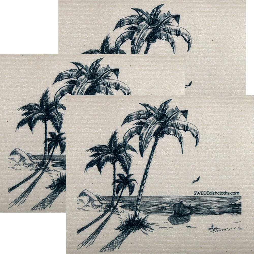 Peaceful Beach Set of 3 each Swedish Dishcloths | ECO Friendly Absorbent Cleaning Cloth | Reusable Cleaning Wipes