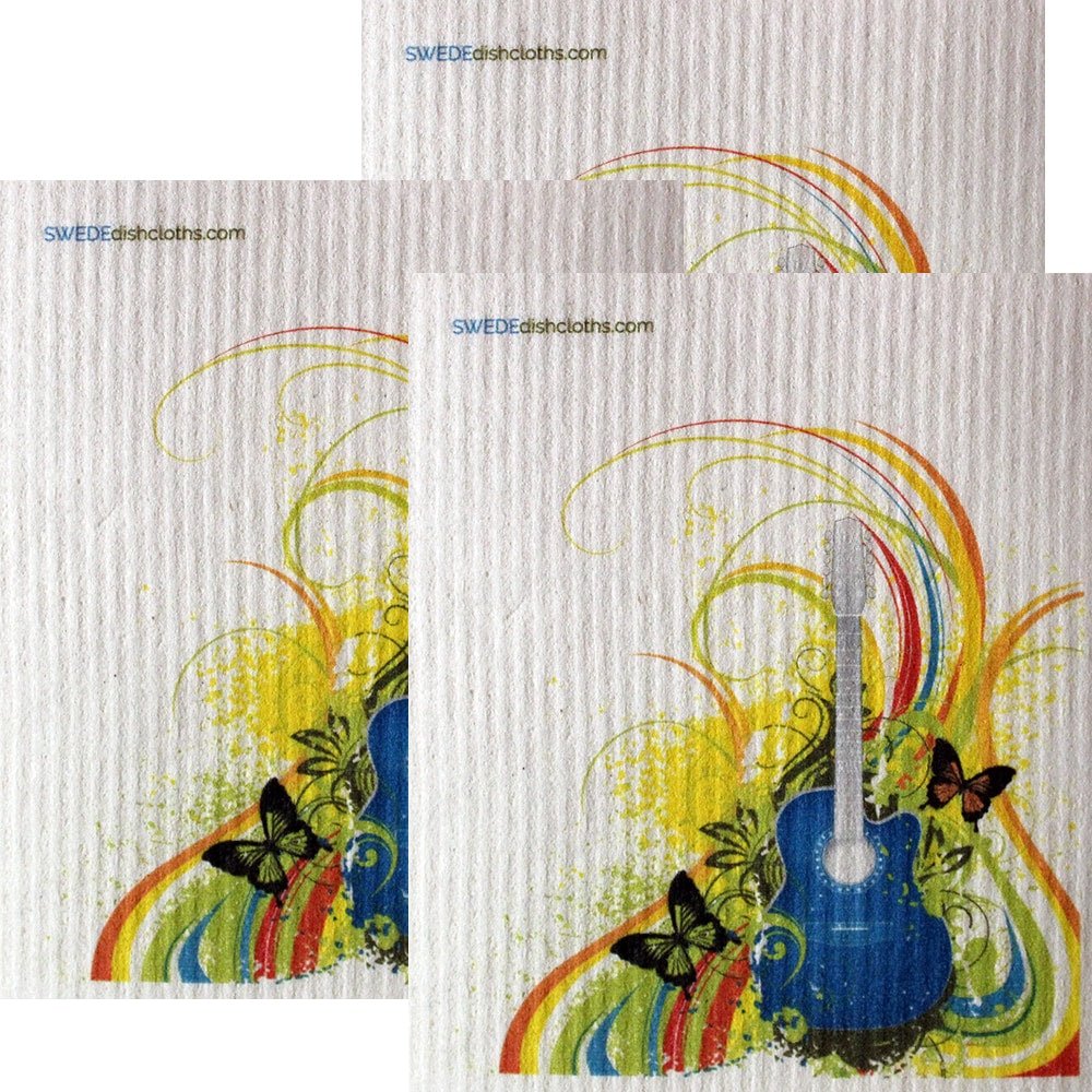 Rainbow Guitar Set of 3 each Swedish Dishcloths | ECO Friendly Absorbent Cleaning Cloth | Reusable Cleaning Wipes - SWEDEdishcloths.com