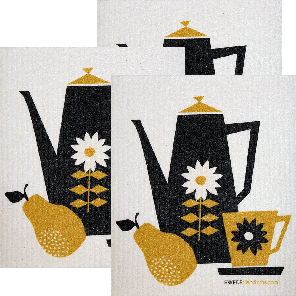 Retro Coffee Collection Set of 3 each Swedish Dishcloths | ECO Friendly Absorbent Cleaning Cloth | Reusable Cleaning Wipes - SWEDEdishcloths.com