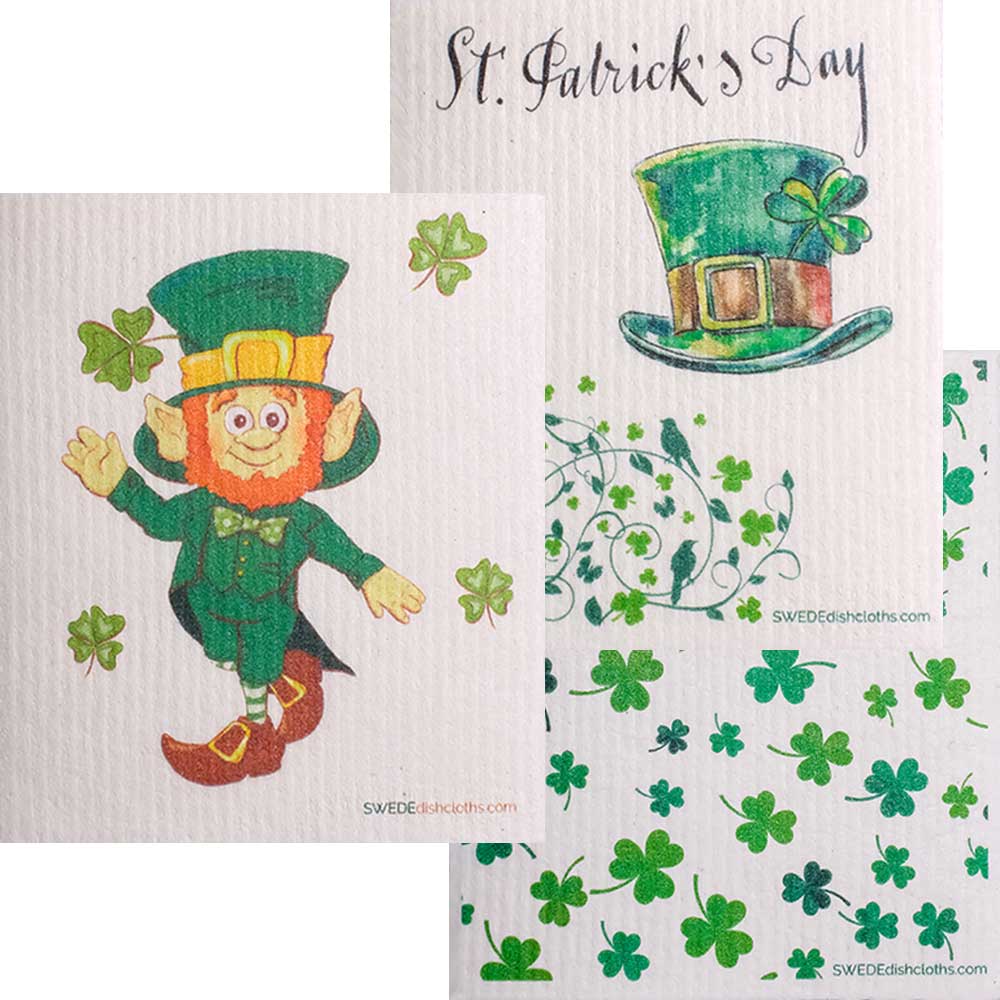 Saint Patricks 2021 Set of 3 Swedish Dishcloths (One of each design) | ECO Friendly | Reusable Cleaning Spongecloth - SWEDEdishcloths.com